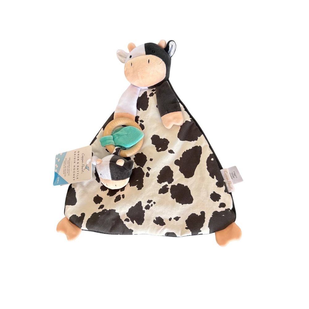 Copper Pearl Baby Toy Cow Print Security Blanket Lovey and Grab & Rattle Set NWT